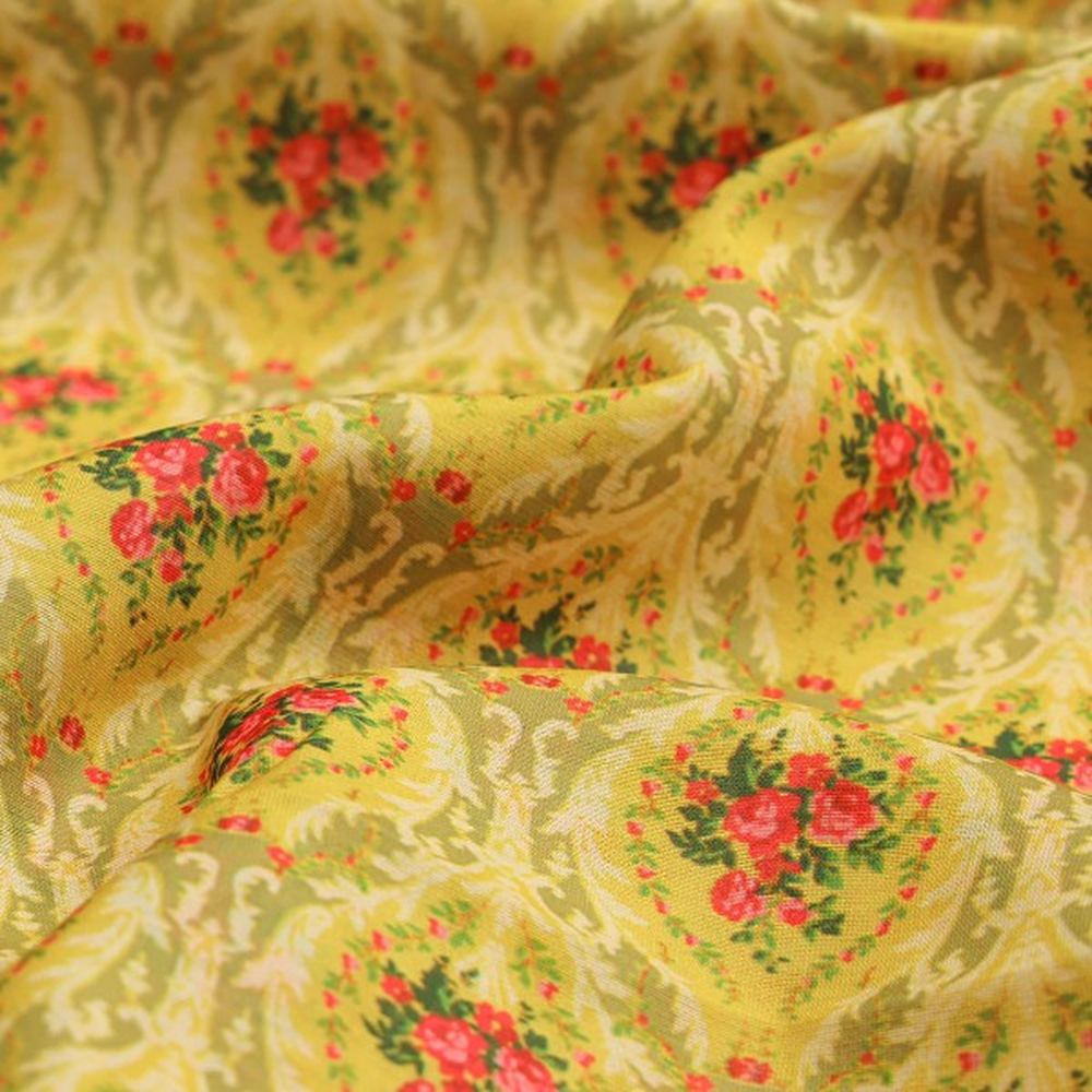 Yellow Damask Floral Print Chanderi Fabric for Kurtis – ch 0 ta05889 108 1