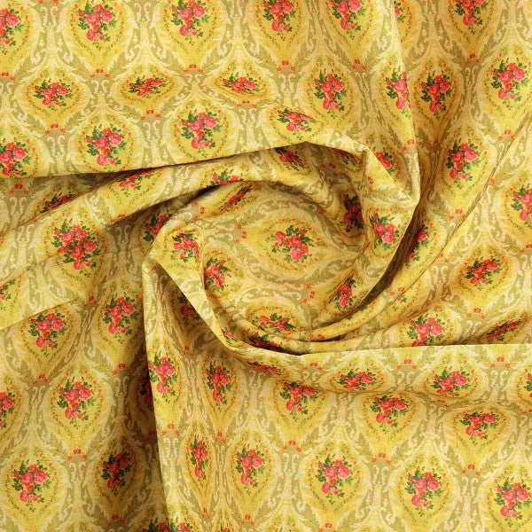 Yellow Damask Floral Print Chanderi Fabric for Kurtis – ch 0 ta05889 108 2