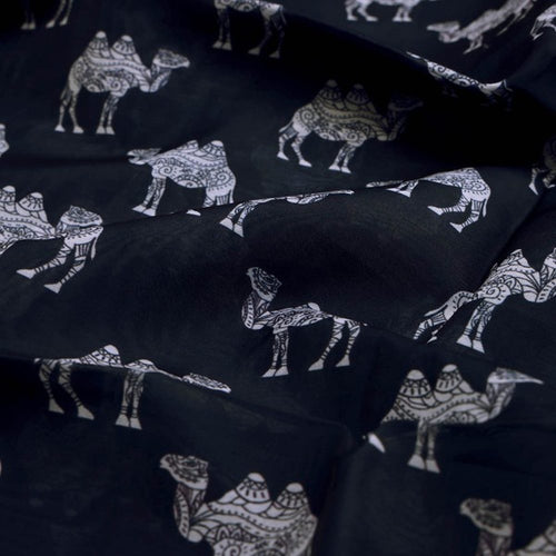 Black & White Intricate Camel Pattern Chanderi Fabric – ch 0 ta0692 108 1
