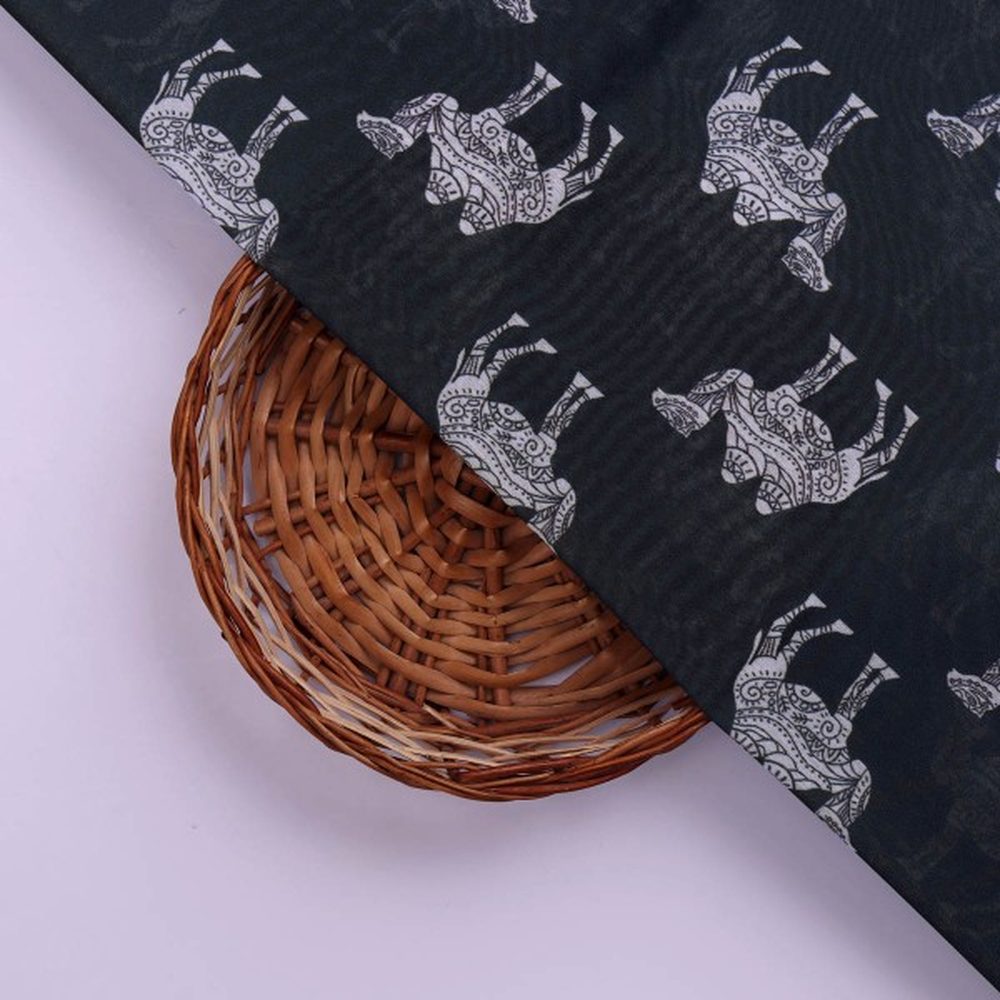 Black & White Intricate Camel Pattern Chanderi Fabric – ch 0 ta0692 108 3