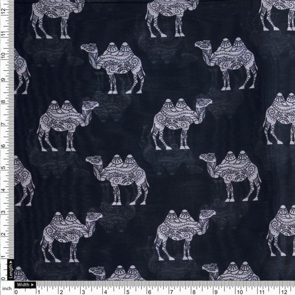 Black & White Intricate Camel Pattern Chanderi Fabric – ch 0 ta0692 108 4