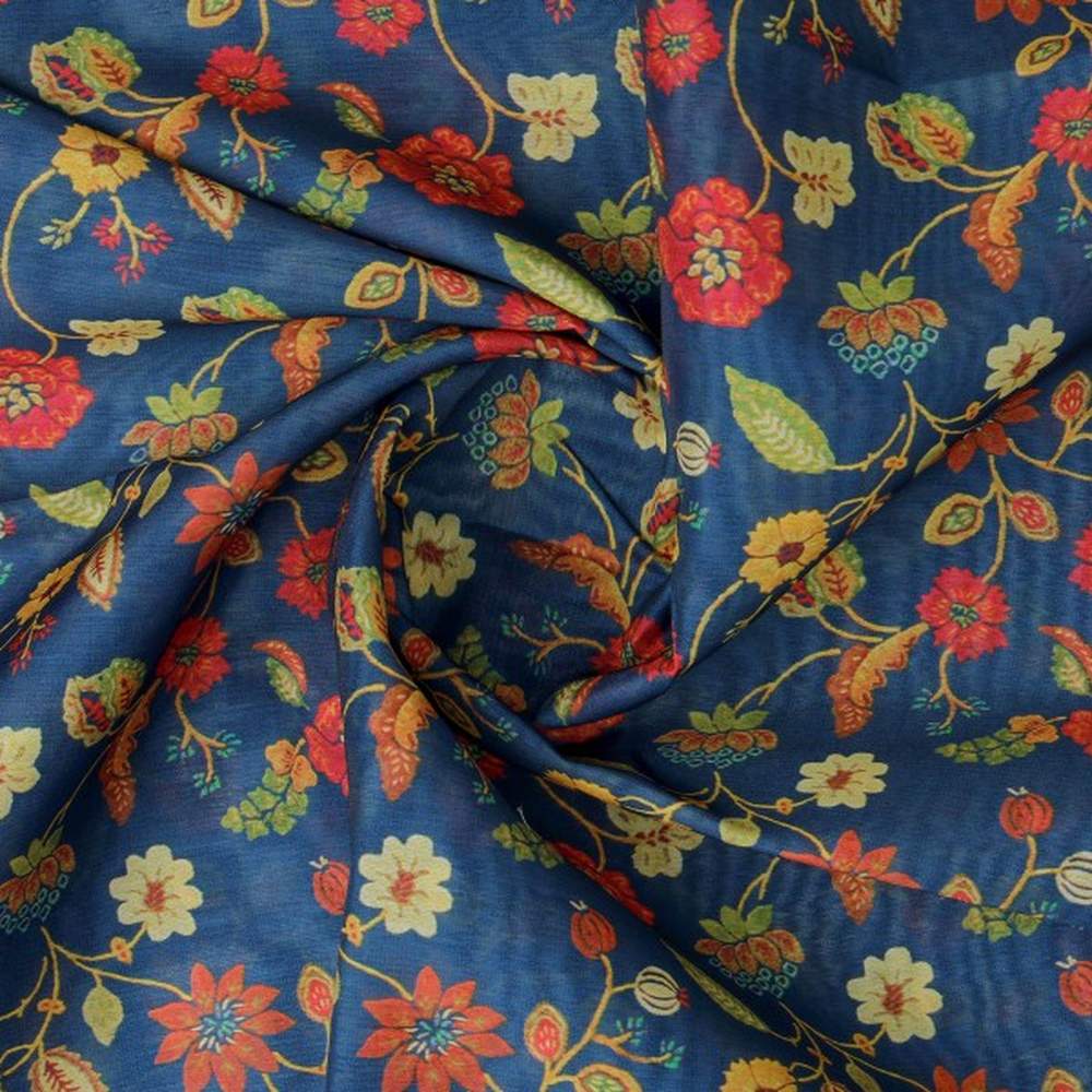 Vintage Floral Jaal Printed Chanderi Fabric in Navy – ch 0 ta07321 108 2