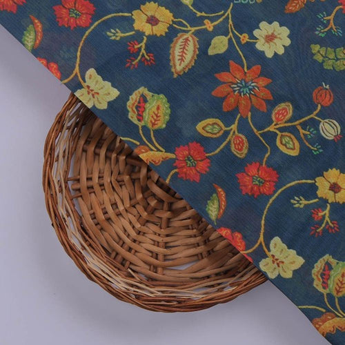 Vintage Floral Jaal Printed Chanderi Fabric in Navy – ch 0 ta07321 108 3