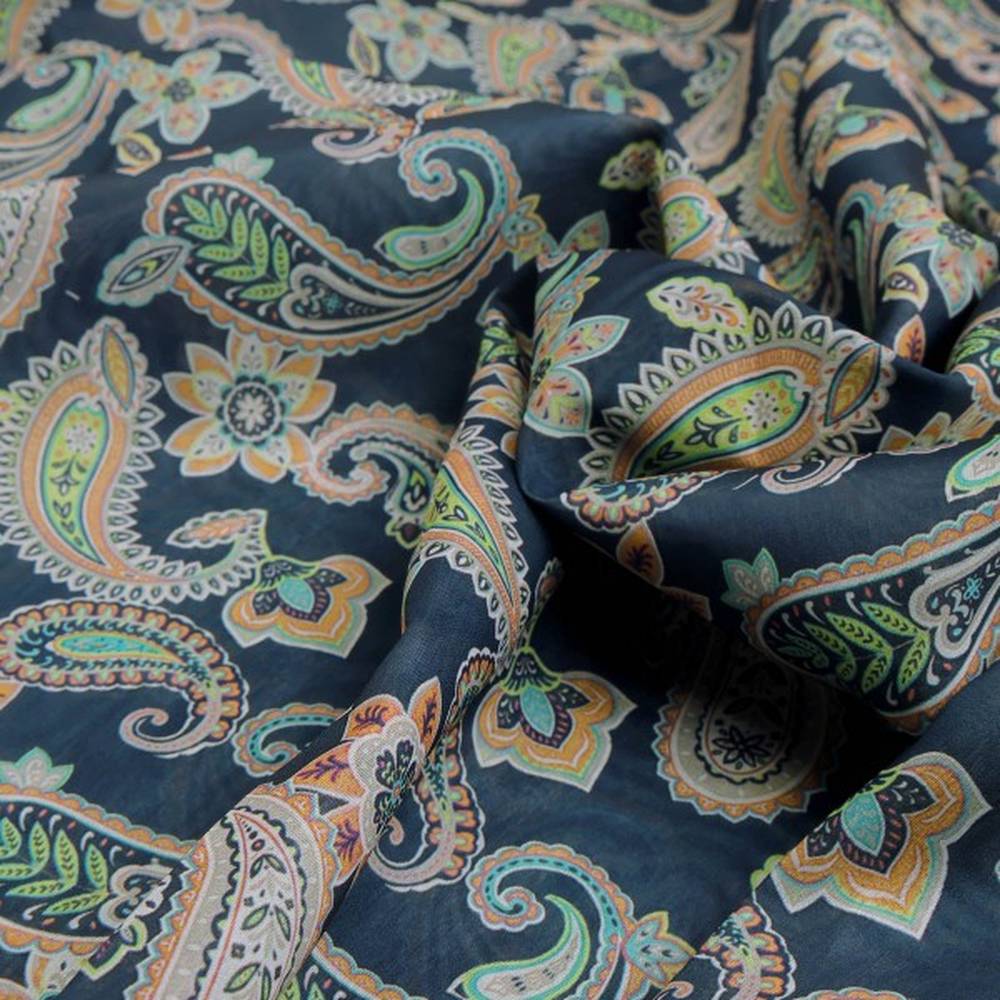Navy Blue Paisley & Floral Printed Chanderi Fabric – ch 0 ta07622 108 1