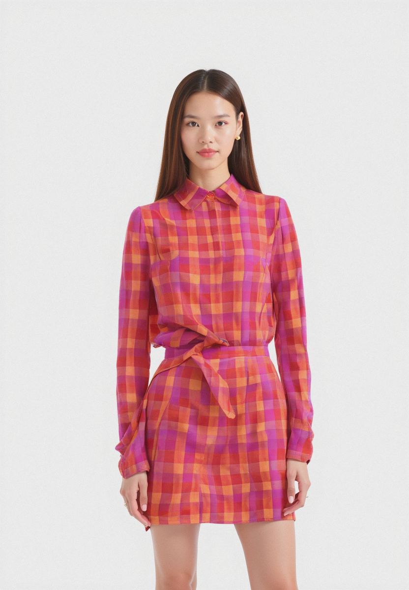 Orange Buffalo Check Weightless Printed Fabric