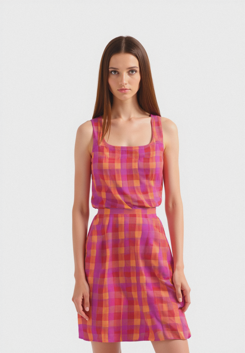 Orange Buffalo Check Weightless Printed Fabric