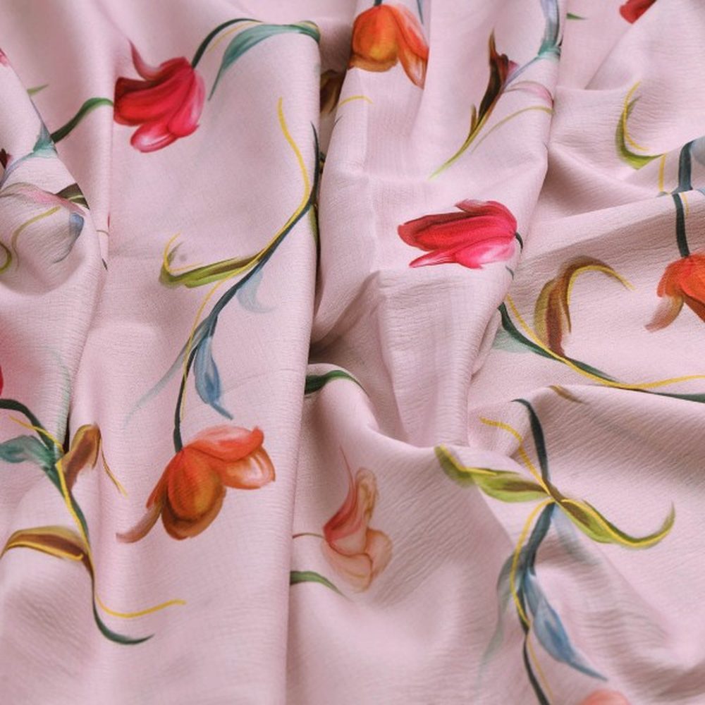 Pink Tulip Floral Print Premium Polyester Fabric for Apparel – dpq 0 aa756 145 1