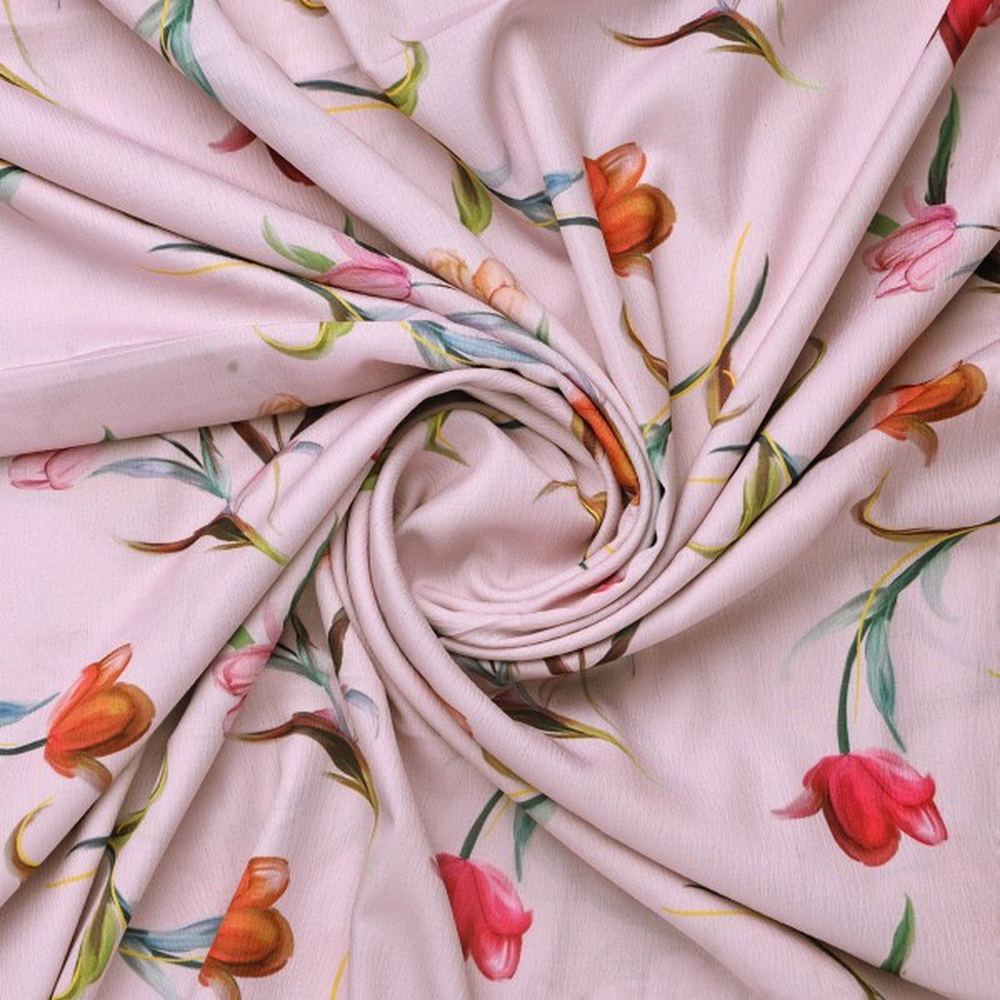 Pink Tulip Floral Print Premium Polyester Fabric for Apparel – dpq 0 aa756 145 2
