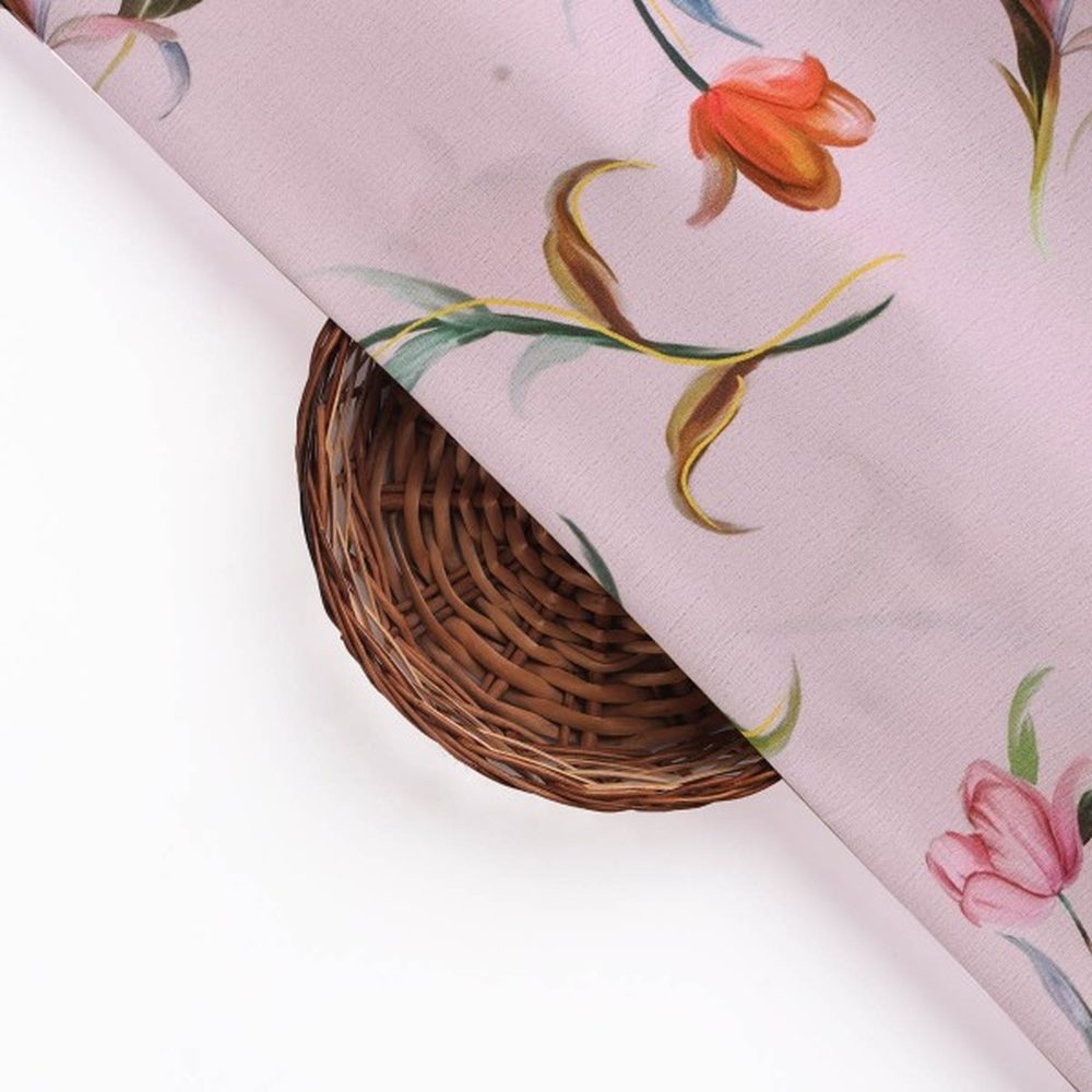 Pink Tulip Floral Print Premium Polyester Fabric for Apparel – dpq 0 aa756 145 3