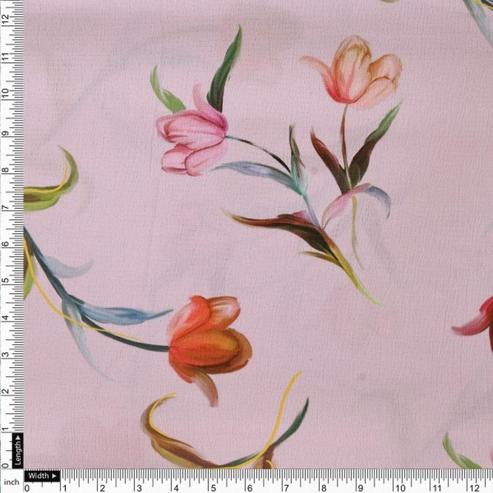 Pink Tulip Floral Print Premium Polyester Fabric for Apparel – dpq 0 aa756 145 4
