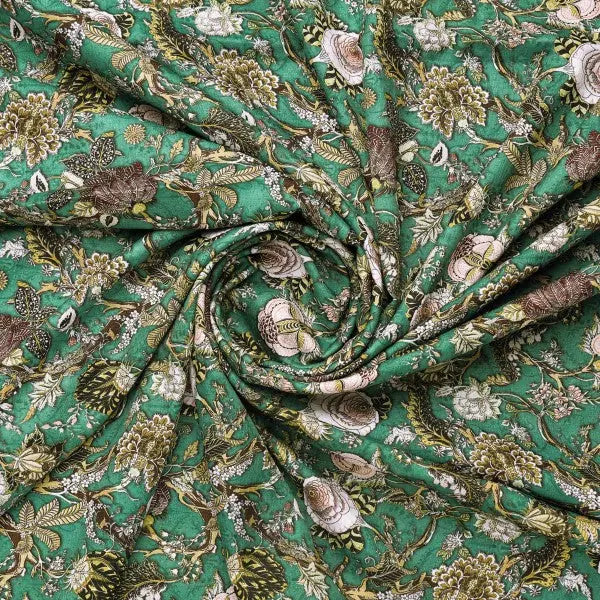 Emerald Green Floral Printed Polyester Fabric – dpq 0 aa761 145 2