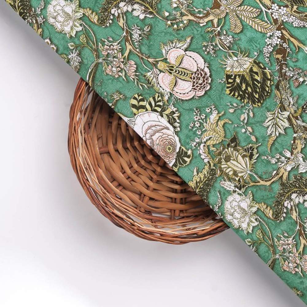 Emerald Green Floral Printed Polyester Fabric – dpq 0 aa761 145 3