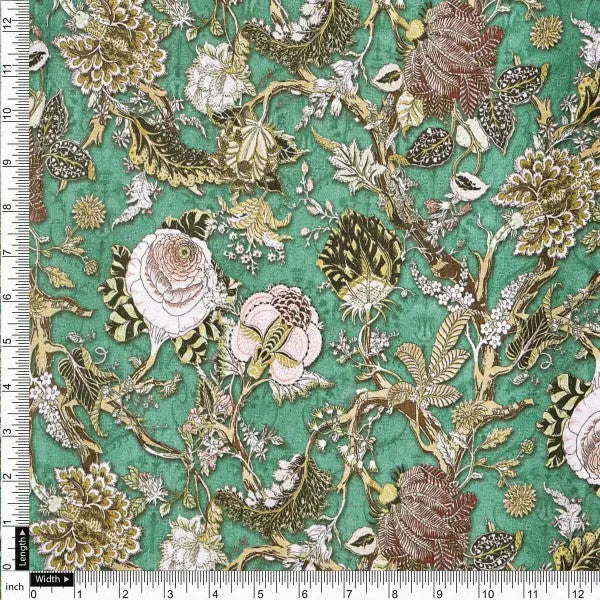 Emerald Green Floral Printed Polyester Fabric – dpq 0 aa761 145 4