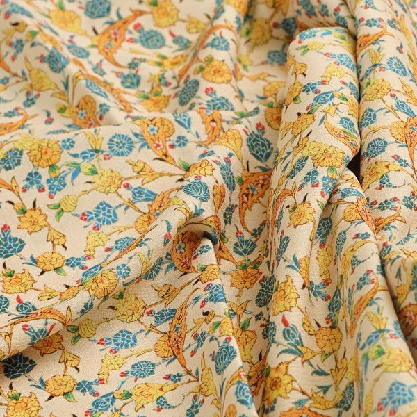 Cream Yellow Blue Floral Ethnic Polyester Printed Fabric – dpq 0 aa769 145 1