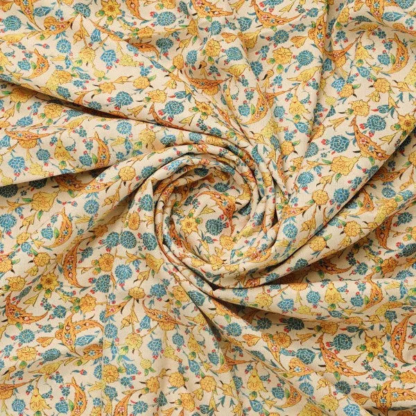 Cream Yellow Blue Floral Ethnic Polyester Printed Fabric – dpq 0 aa769 145 2 - alternate view