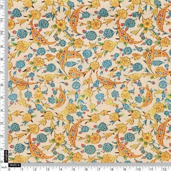 Cream Yellow Blue Floral Ethnic Polyester Printed Fabric – dpq 0 aa769 145 4