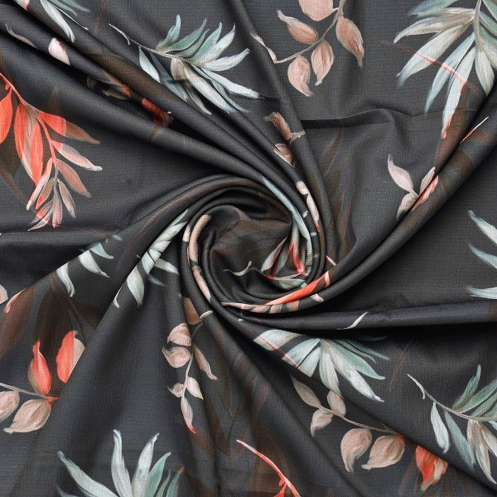 Dark Grey Botanical Leaves Print Premium Polyester Fabric – dpq 0 aa770 145 2