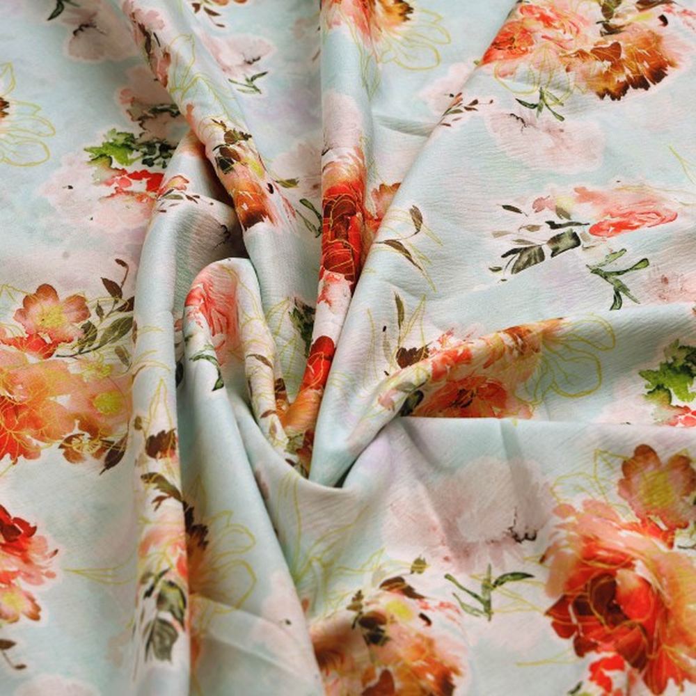 Light Blue Orange Floral Printed Premium Polyester Fabric – dpq 0 aa771 145 1
