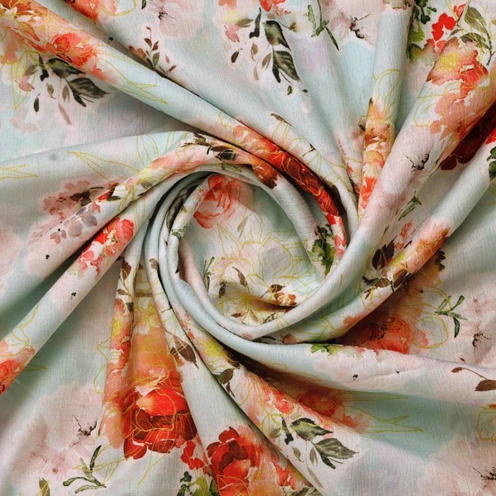 Light Blue Orange Floral Printed Premium Polyester Fabric – dpq 0 aa771 145 2