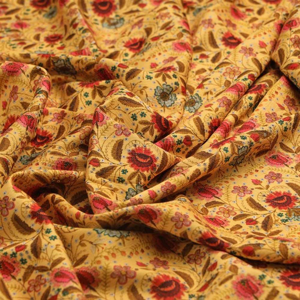 FAB VOGUE Studio Mustard Floral Polyester Fabric Design – dpq 0 aa772 145 1