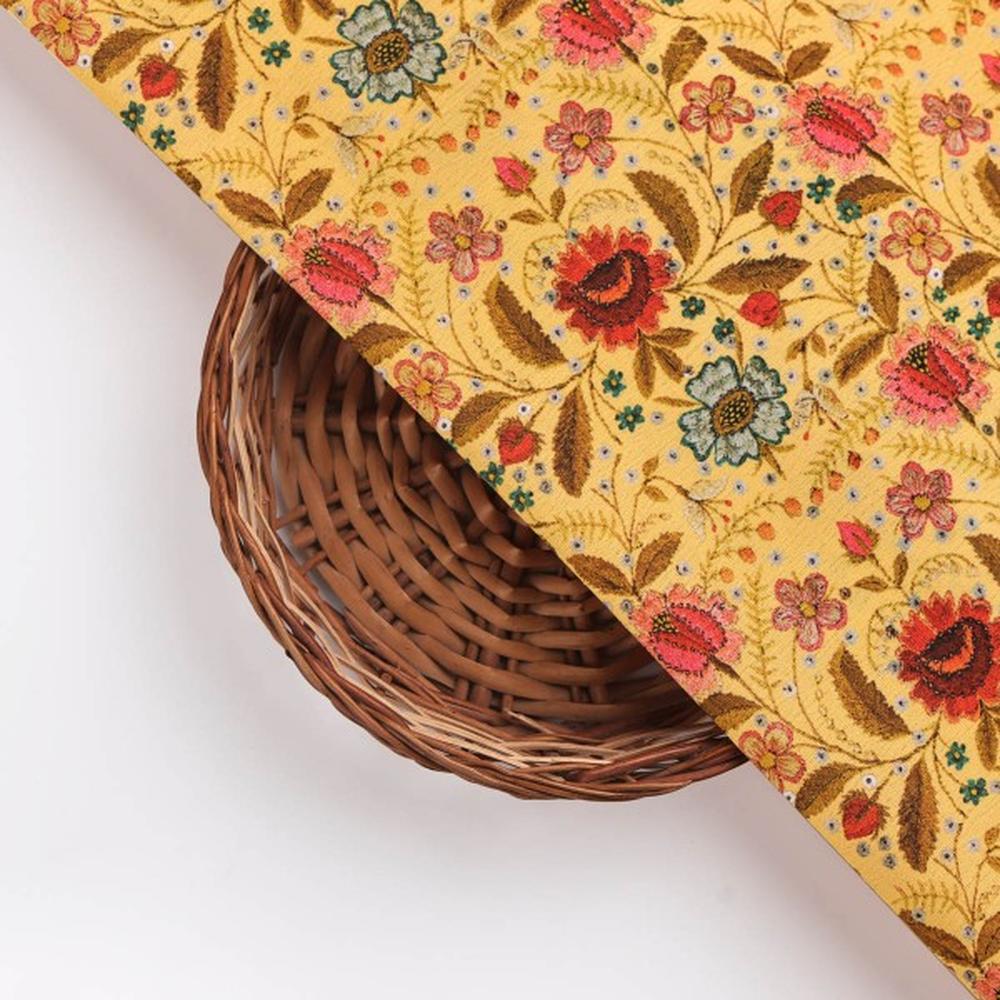 FAB VOGUE Studio Mustard Floral Polyester Fabric Design – dpq 0 aa772 145 3