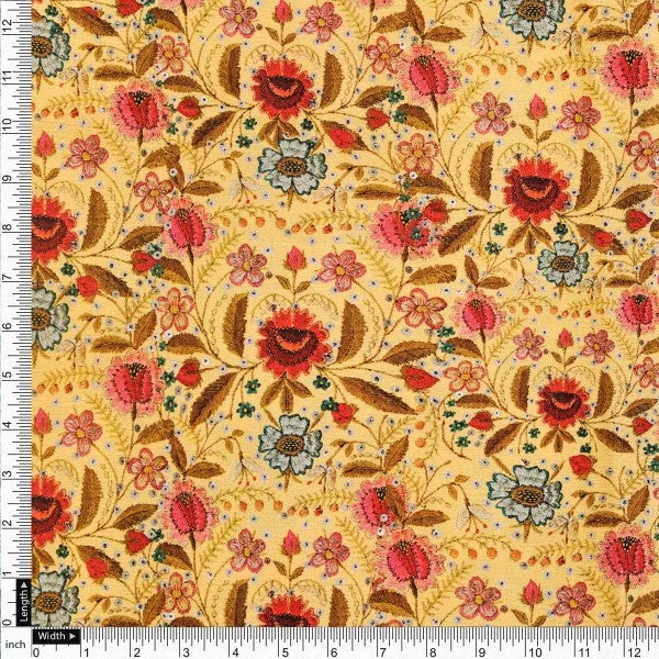 FAB VOGUE Studio Mustard Floral Polyester Fabric Design – dpq 0 aa772 145 4