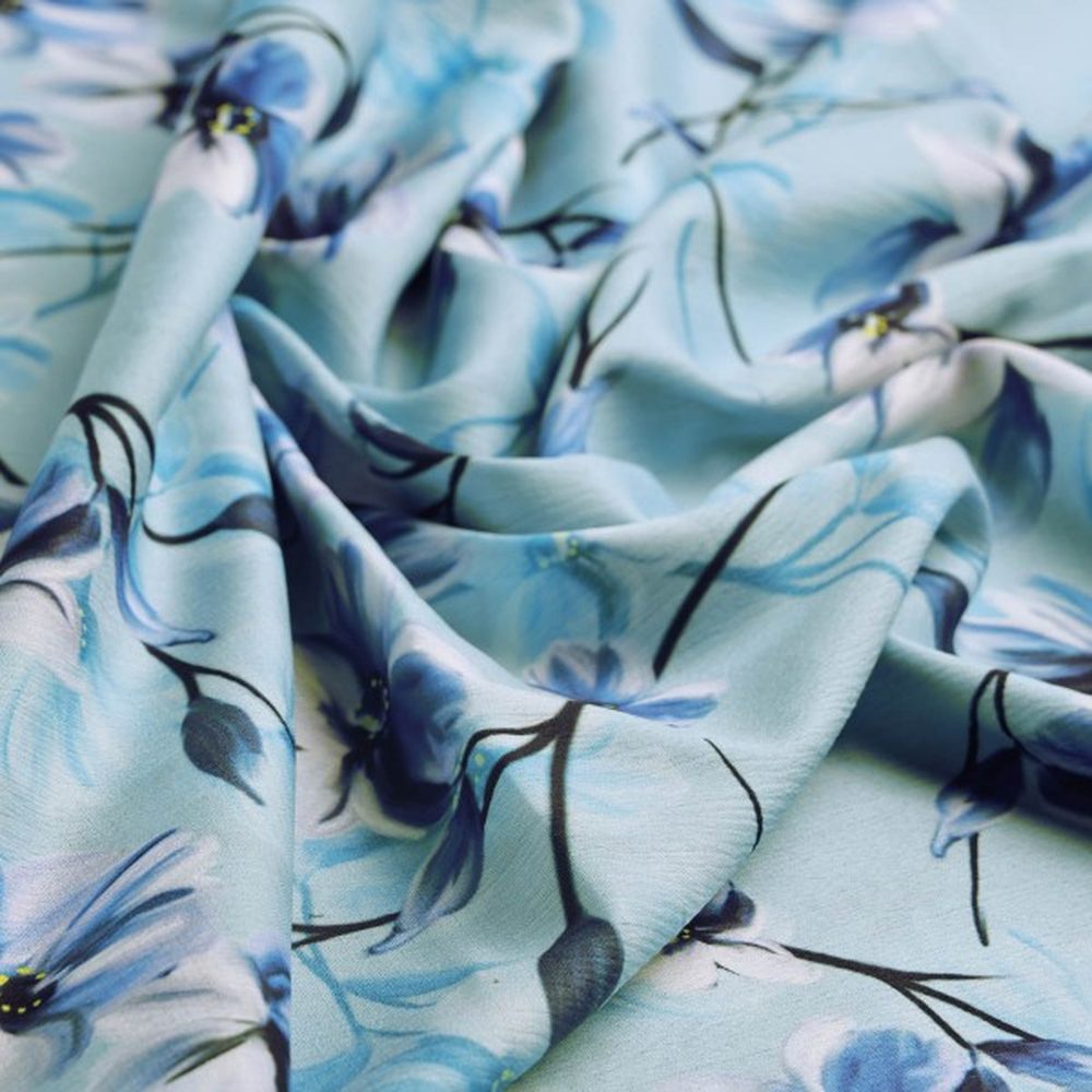 Aqua Blue Floral Printed Polyester Fabric for Dresses – dpq 0 aa773 145 1