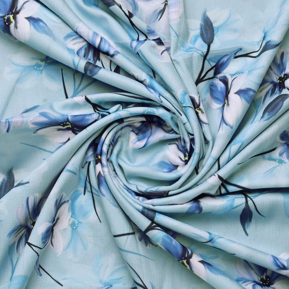 Aqua Blue Floral Printed Polyester Fabric for Dresses – dpq 0 aa773 145 2