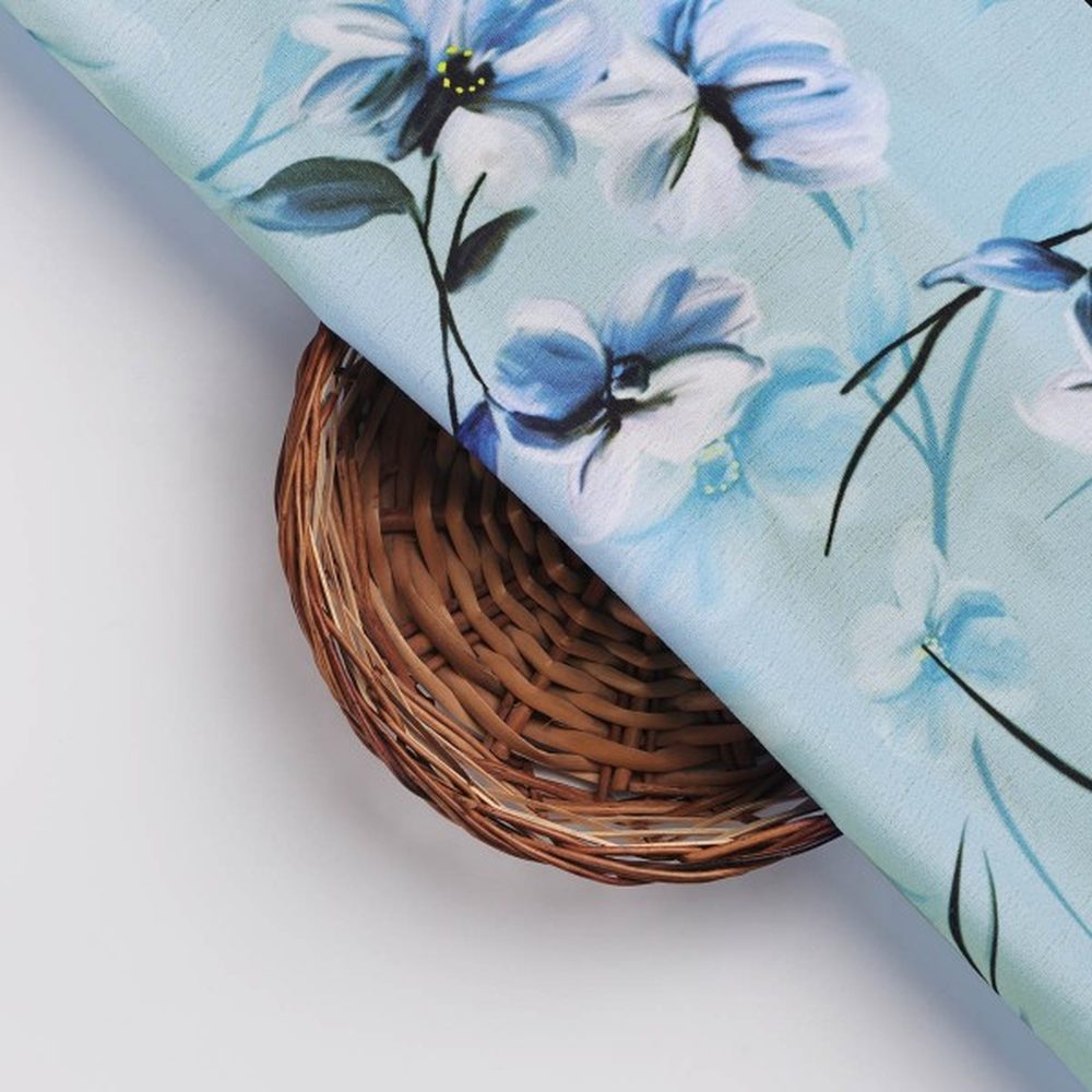 Aqua Blue Floral Printed Polyester Fabric for Dresses – dpq 0 aa773 145 3