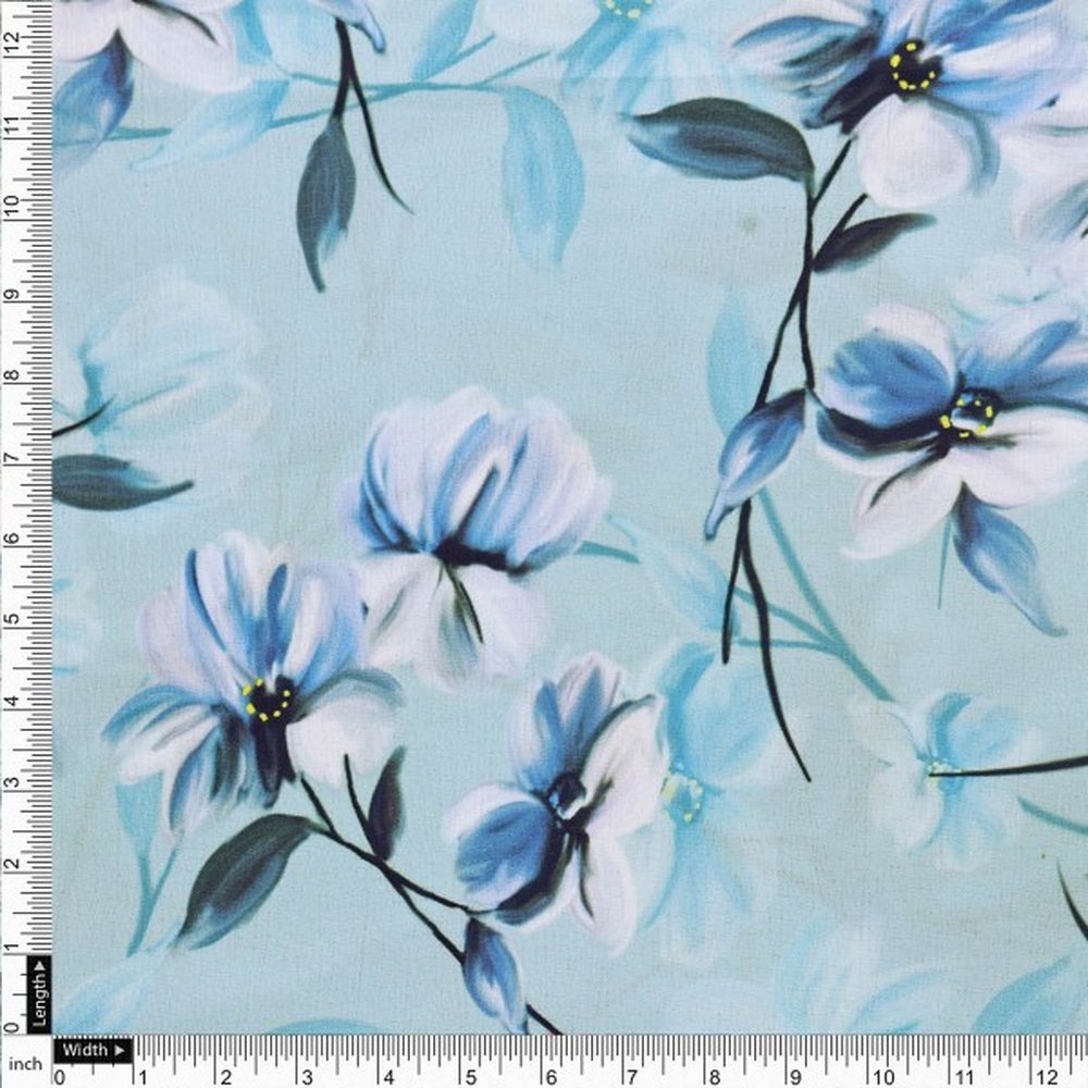 Aqua Blue Floral Printed Polyester Fabric for Dresses – dpq 0 aa773 145 4