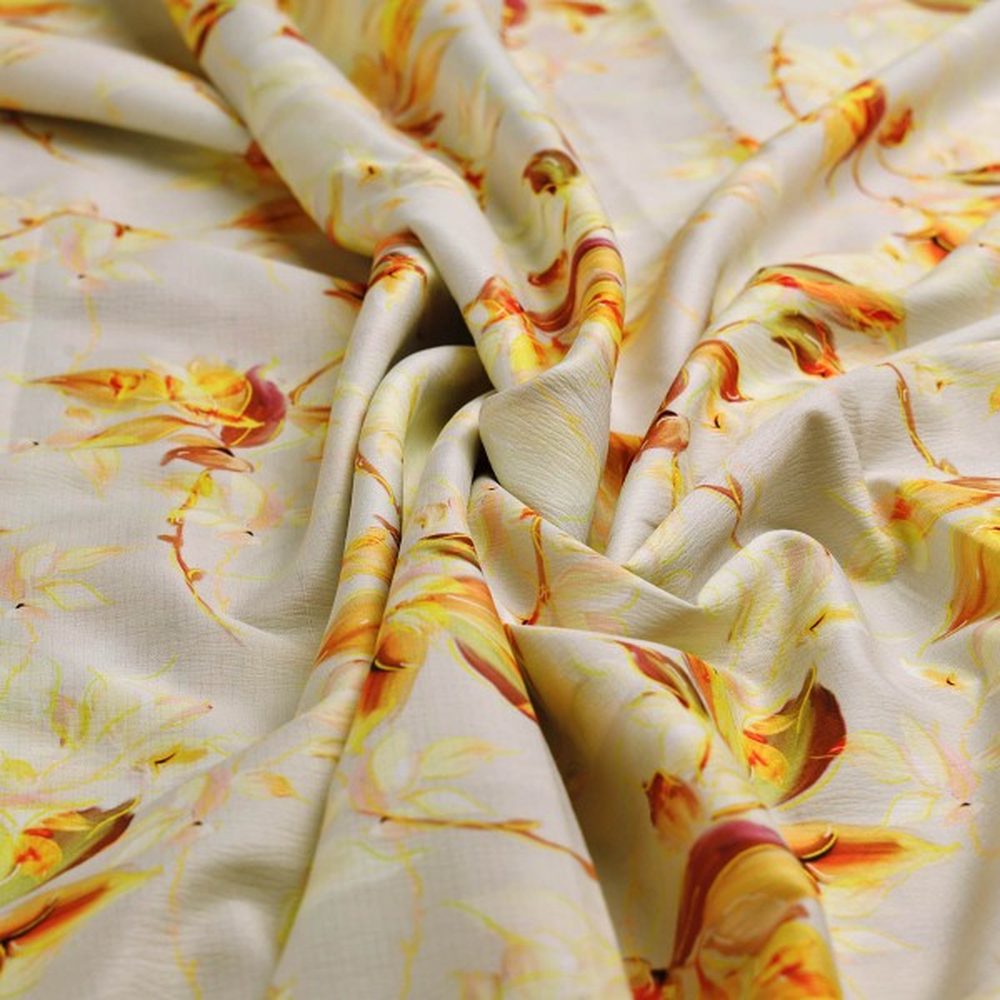 Vibrant Yellow Orange Floral Printed Polyester Fabric – dpq 0 aa776 145 1