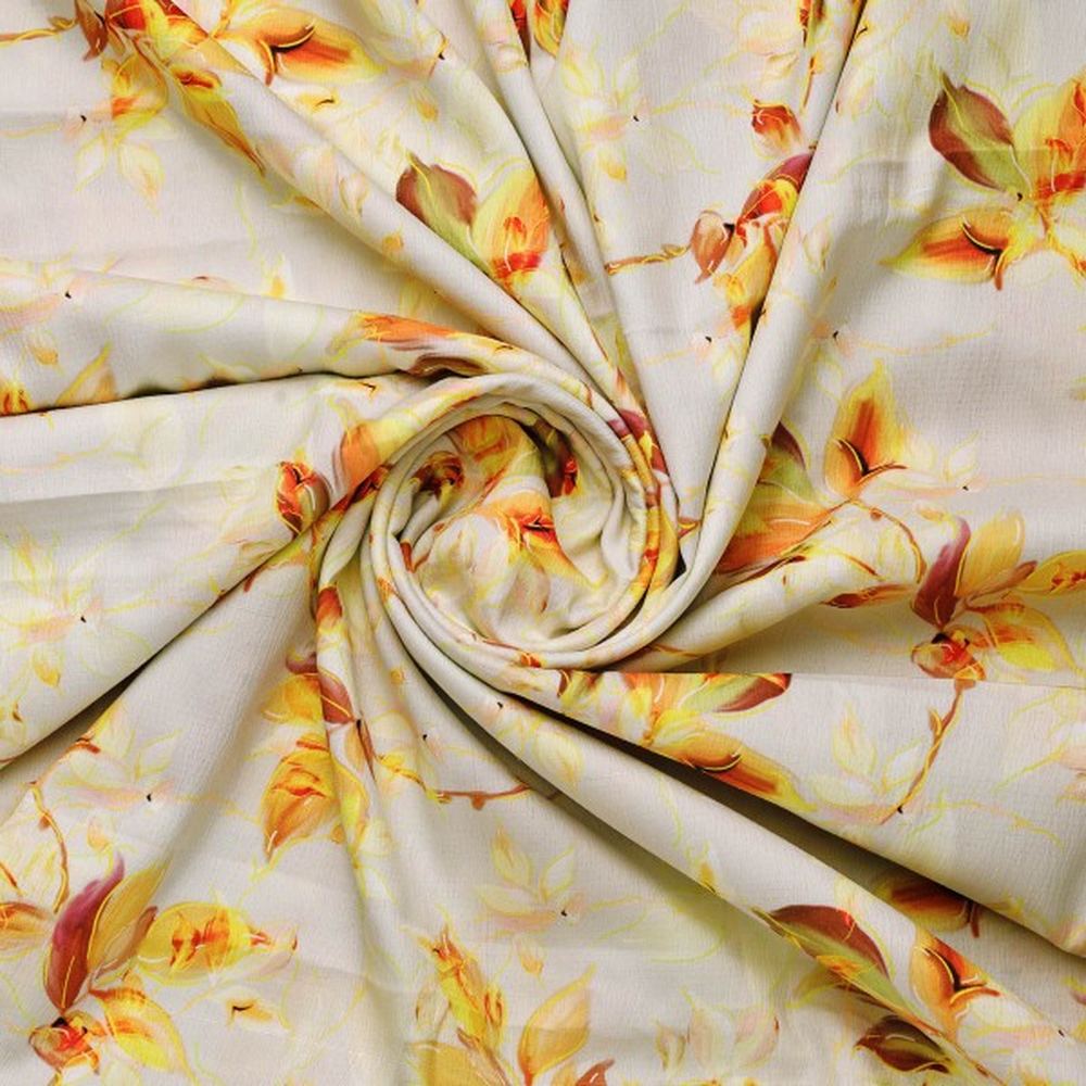 Vibrant Yellow Orange Floral Printed Polyester Fabric – dpq 0 aa776 145 2