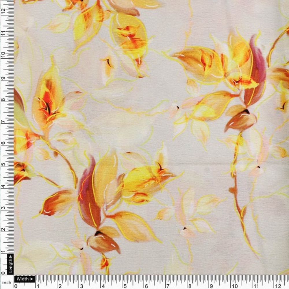 Vibrant Yellow Orange Floral Printed Polyester Fabric – dpq 0 aa776 145 4