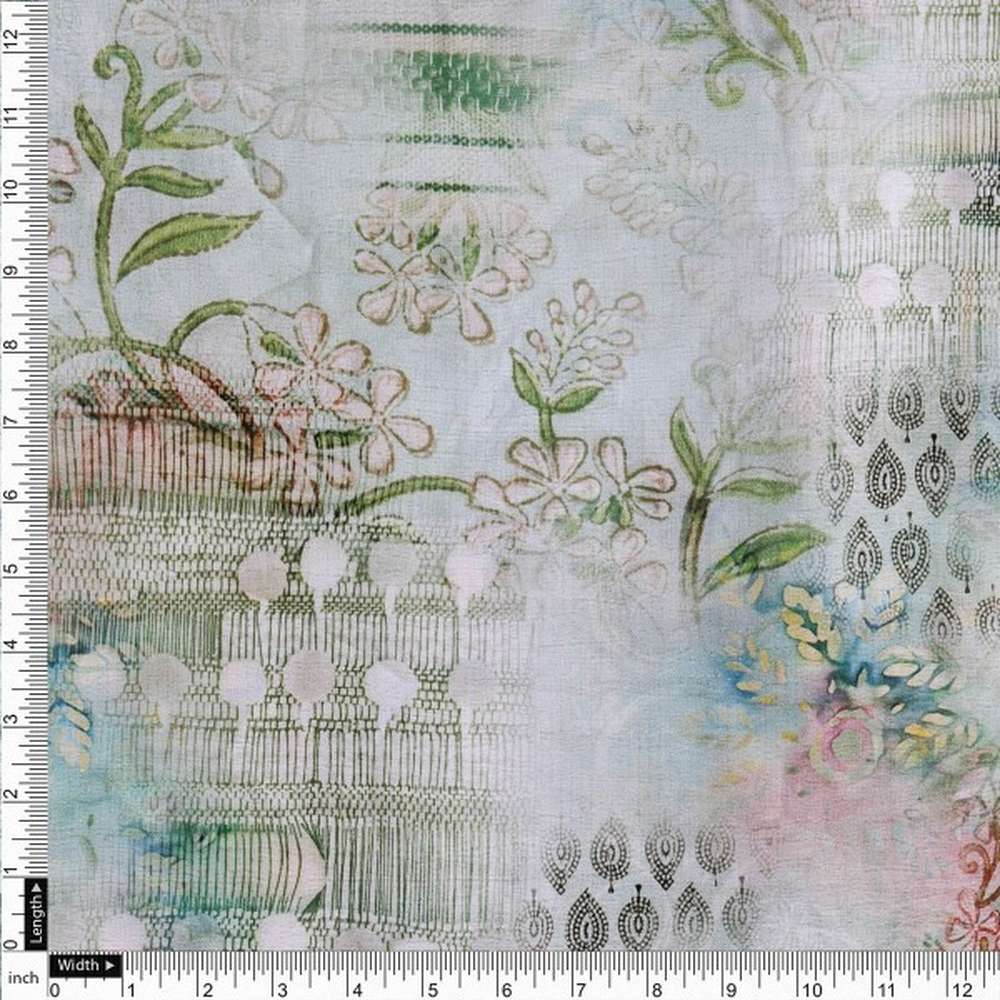 Sea Green Floral Abstract Polyester Fabric for Apparel & Decor – dpq 0 aa804 145 4