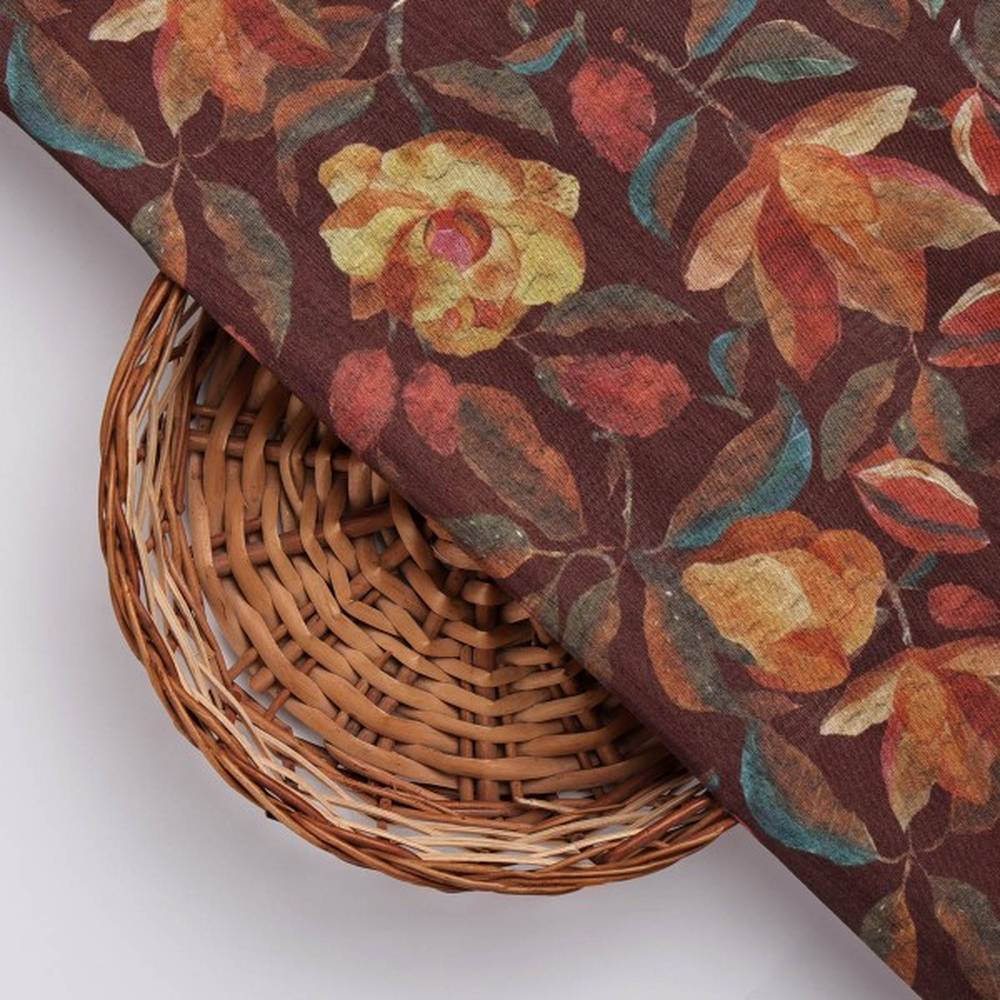Floral Coffee Brown Dola Silk Fabric - Polyester Print – ds 0 aa689 110 3