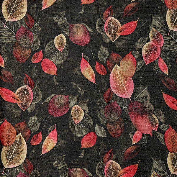 Autumn Leaves Print Dola Silk Polyester Fabric - Black/Red – ds 0 aa706 110 4