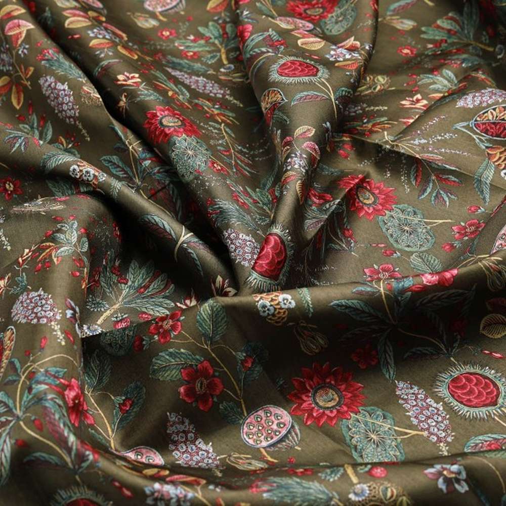 Dola Silk Floral Botanical Print Fabric - Olive Green – ds 0 aa782 110 1