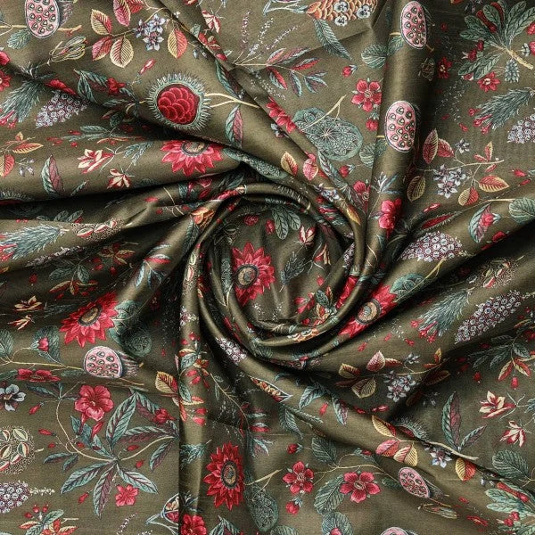 Dola Silk Floral Botanical Print Fabric - Olive Green – ds 0 aa782 110 2