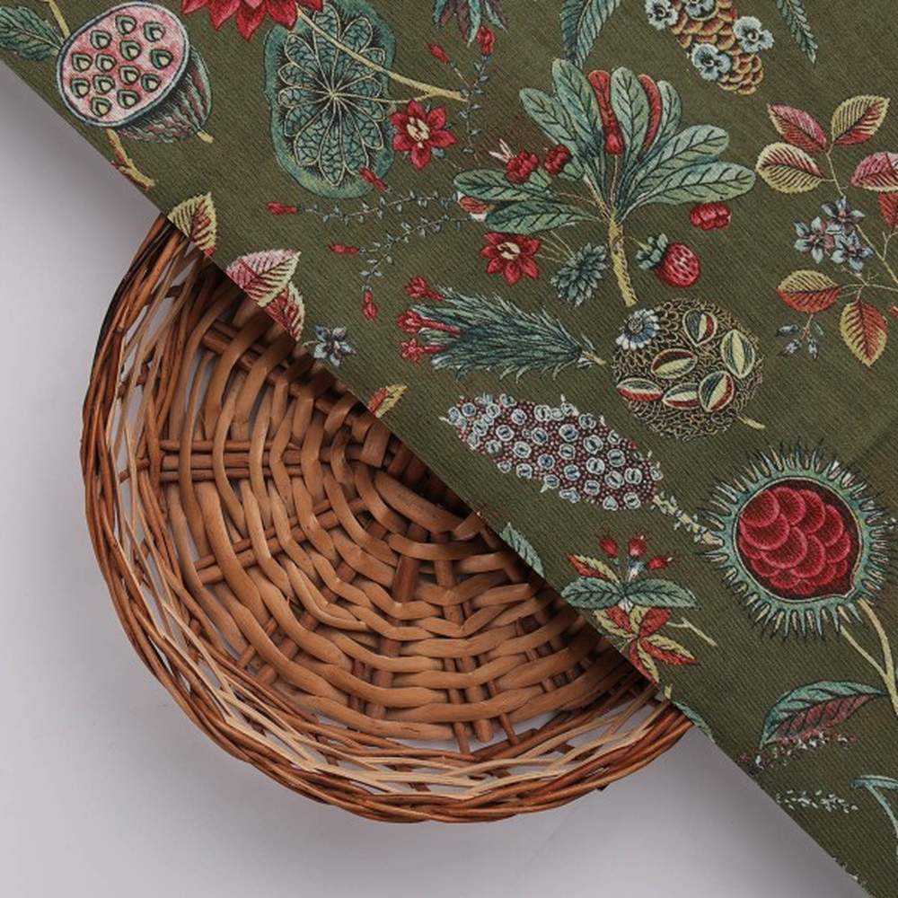Dola Silk Floral Botanical Print Fabric - Olive Green – ds 0 aa782 110 3
