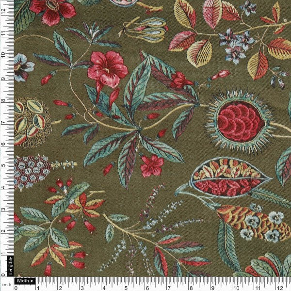 Dola Silk Floral Botanical Print Fabric - Olive Green – ds 0 aa782 110 4