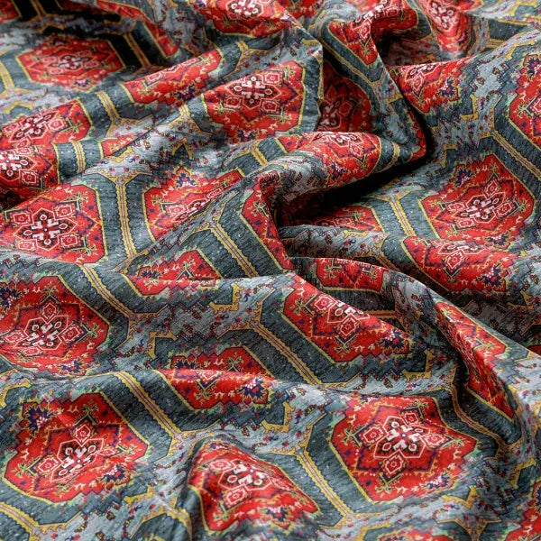 Red & Teal Geometric Ethnic Print Dola Silk Fabric – ds 0 aa785 110 1
