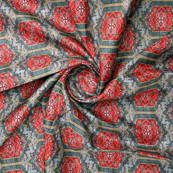 Red & Teal Geometric Ethnic Print Dola Silk Fabric – ds 0 aa785 110 2
