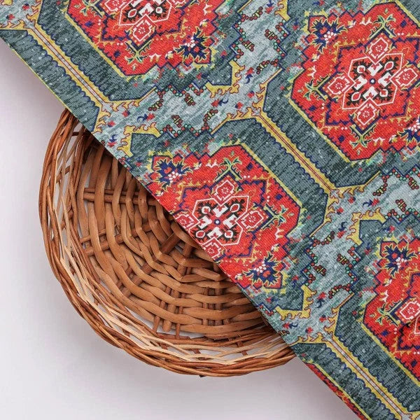 Red & Teal Geometric Ethnic Print Dola Silk Fabric – ds 0 aa785 110 3