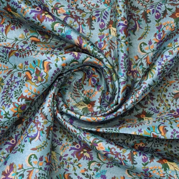 Blue Floral & Leaf Dola Silk Printed Fabric by FAB VOGUE Studio – ds 0 aa790 110 2 - alternate view
