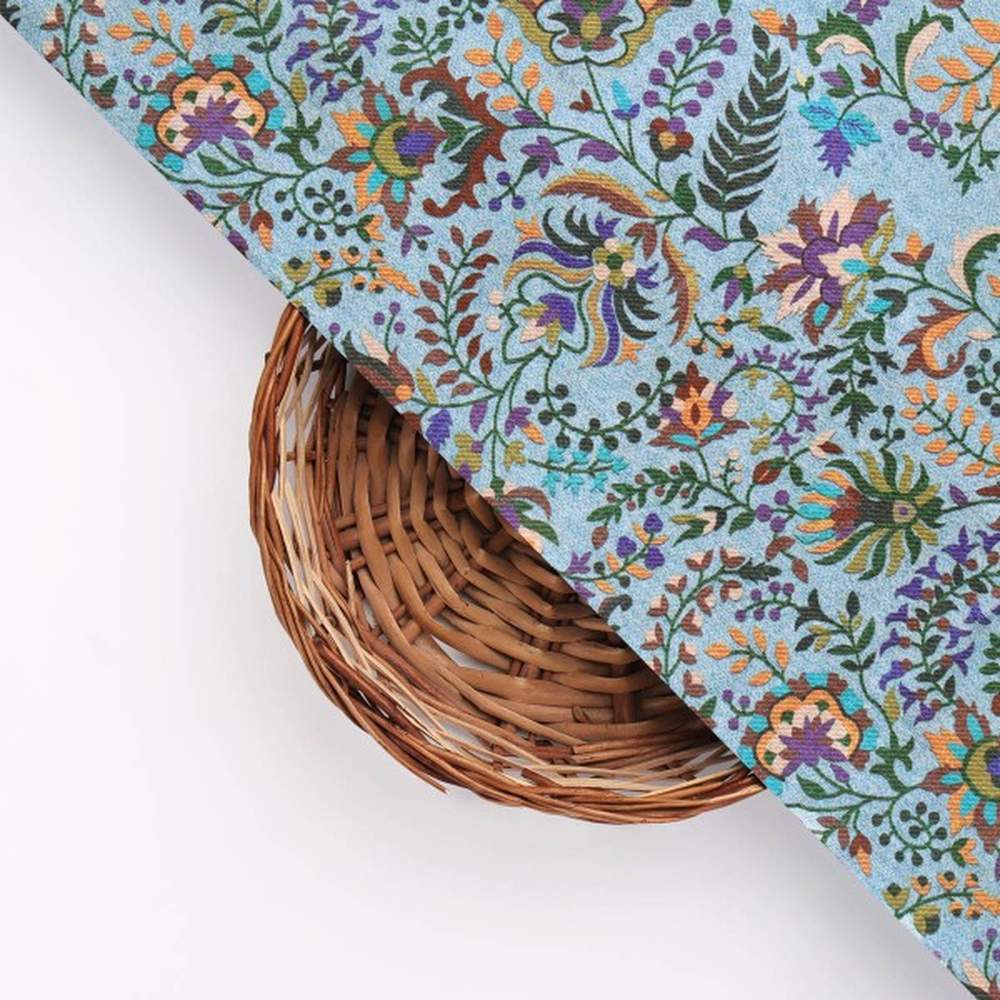 Blue Floral & Leaf Dola Silk Printed Fabric by FAB VOGUE Studio – ds 0 aa790 110 3