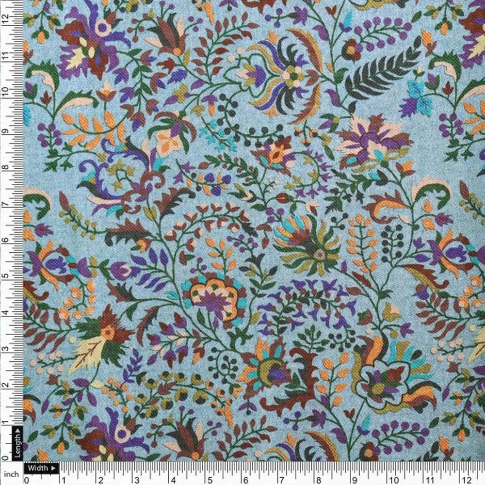 Blue Floral & Leaf Dola Silk Printed Fabric by FAB VOGUE Studio – ds 0 aa790 110 4