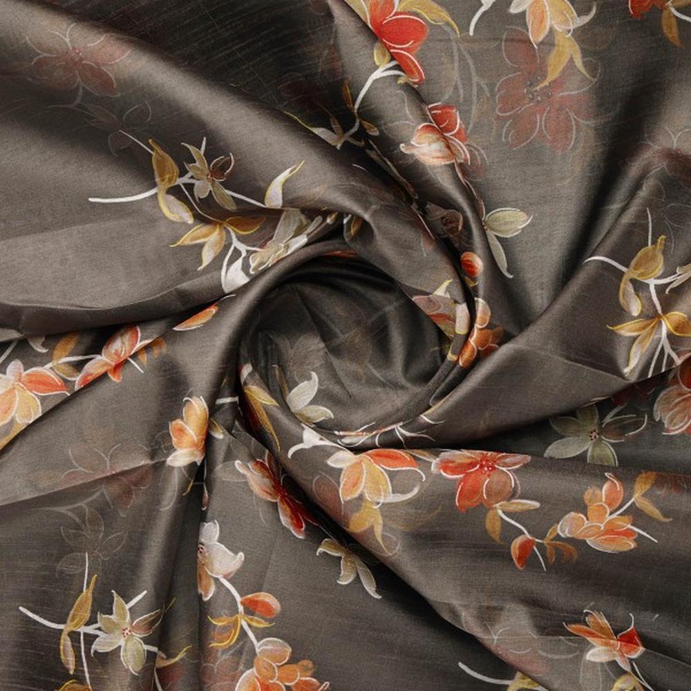 FAB VOGUE Studio Coffee Brown Floral Printed Dola Silk Fabric – ds 0 aa791 110 2