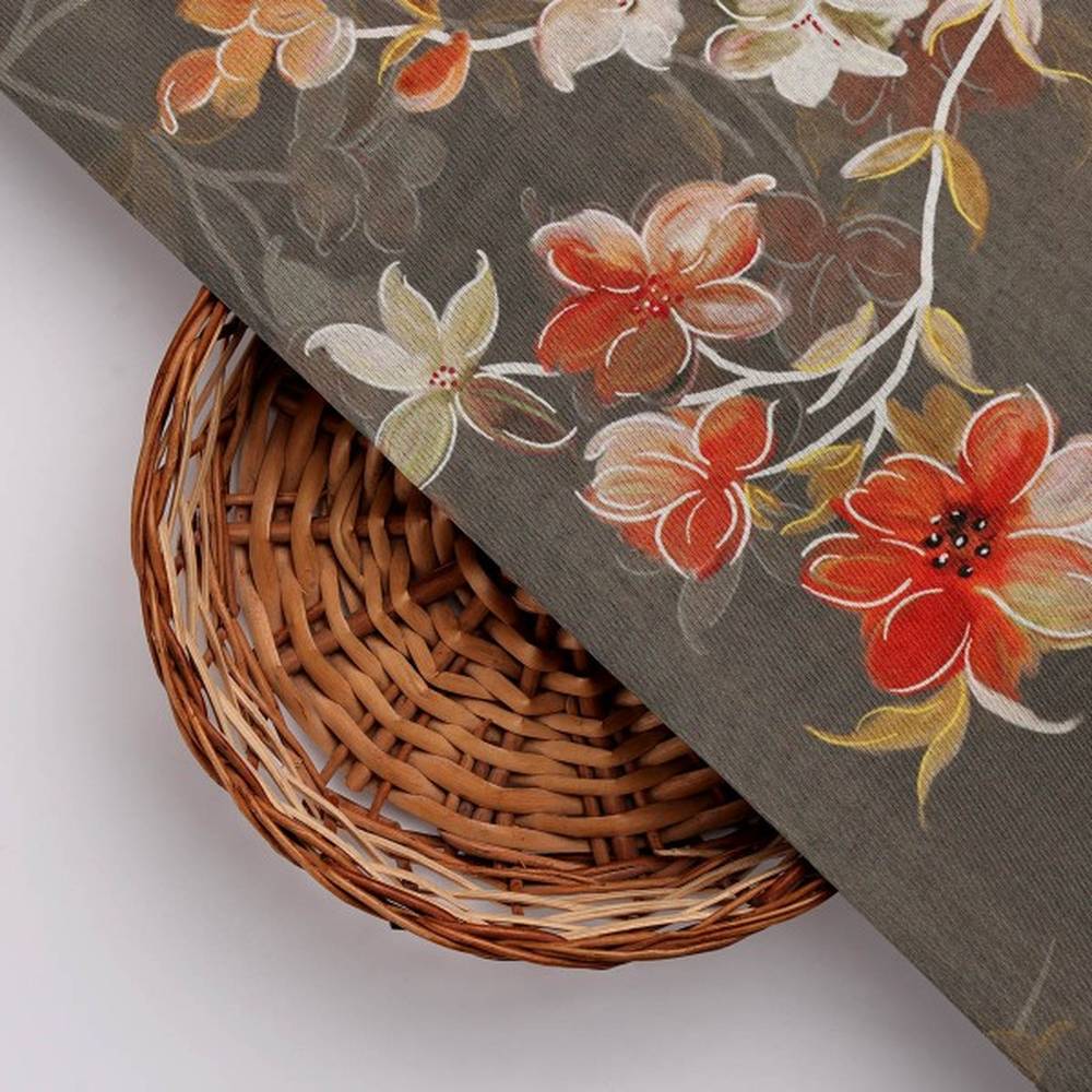 FAB VOGUE Studio Coffee Brown Floral Printed Dola Silk Fabric – ds 0 aa791 110 3