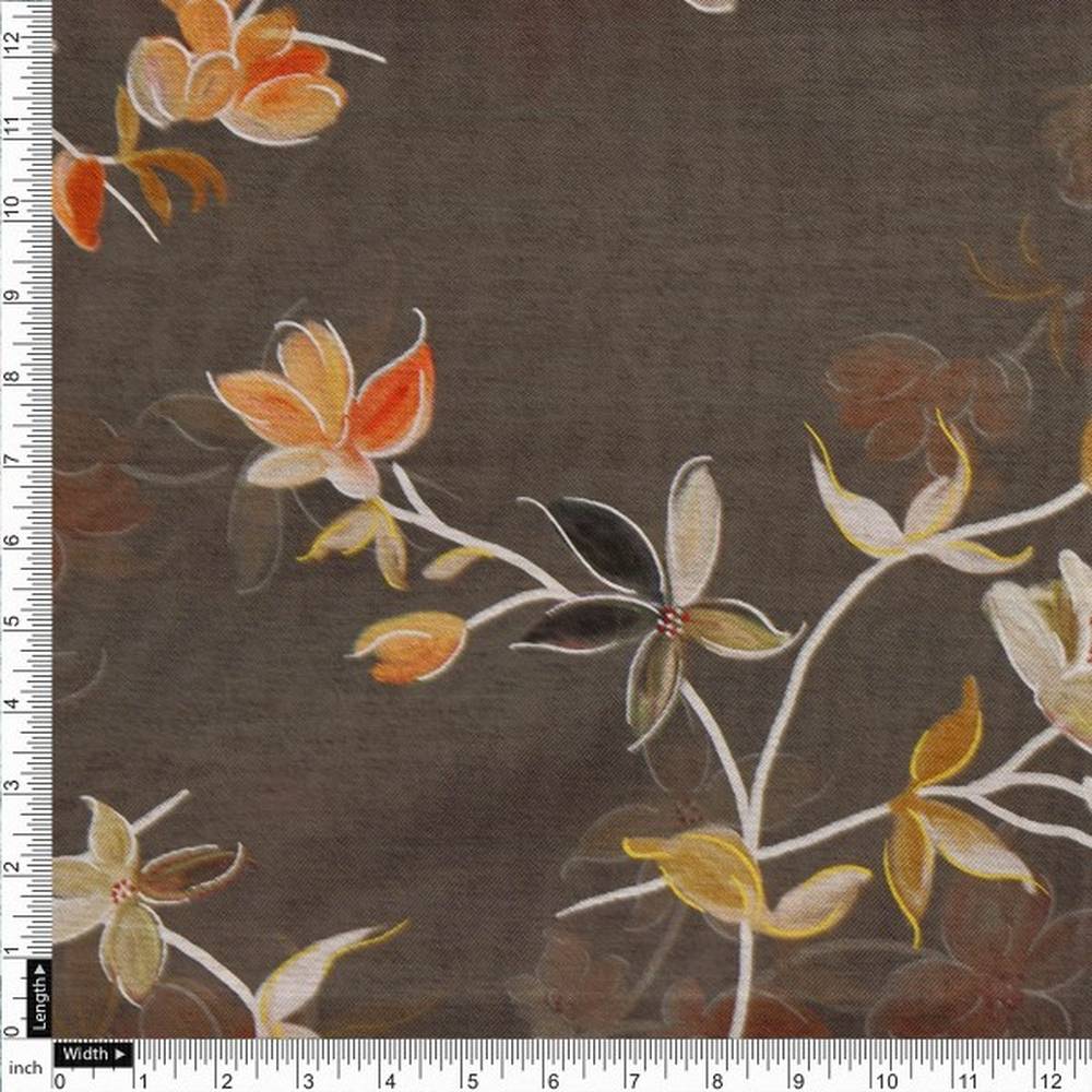 FAB VOGUE Studio Coffee Brown Floral Printed Dola Silk Fabric – ds 0 aa791 110 4