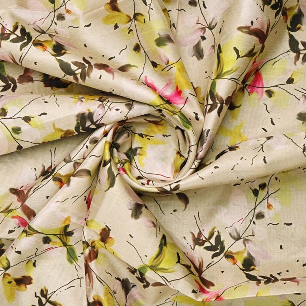 Dola Silk Abstract Floral Beige Pink Yellow Polyester Fabric – ds 0 aa794 110 2